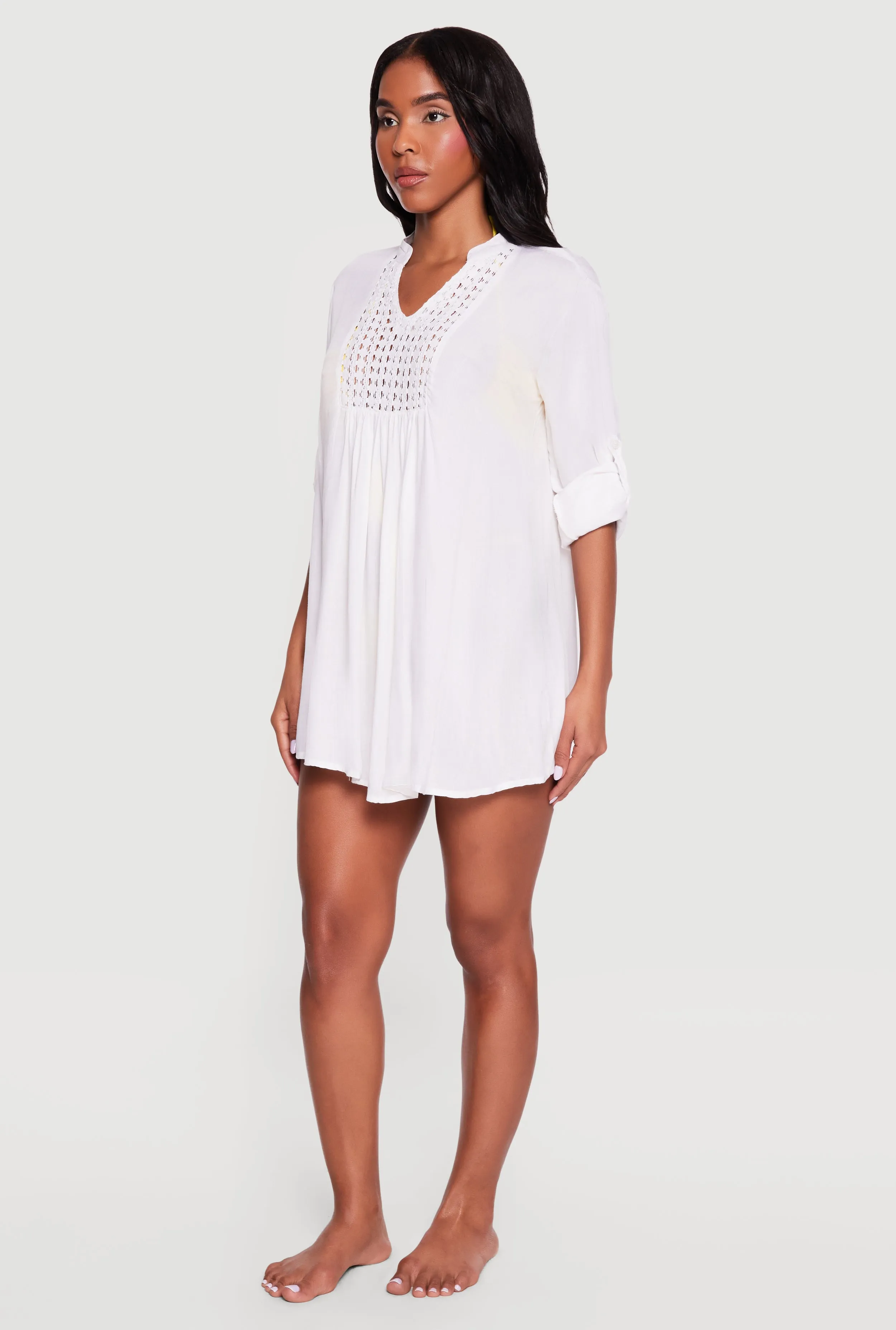 Crochet Detail Tabbed Sleeve Swim Cover Up sold by Rainbow product image thumbnail 2