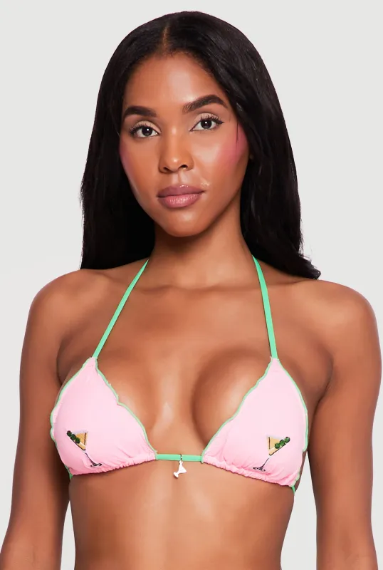 Martini Graphic Triangle Swim Bikini Top sold by Rainbow