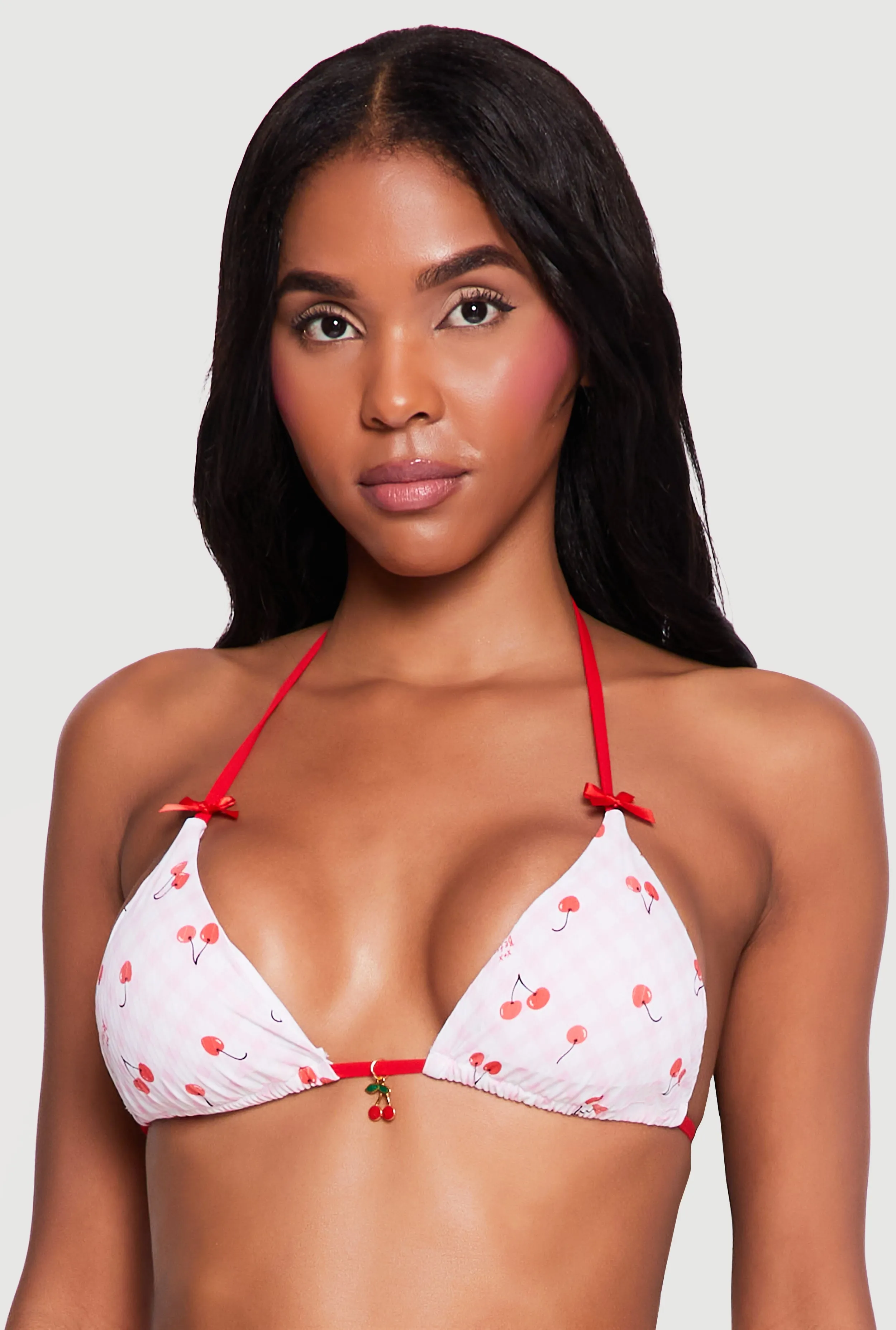 Cherry Gingham Triangle Swim Bikini Top with Charm sold by Rainbow