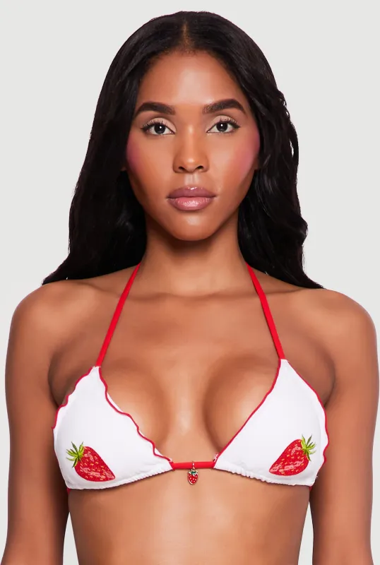Strawberry Graphic Triangle Swim Bikini Top sold by Rainbow