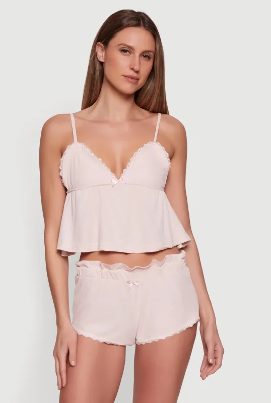 Waffle Knit Pajama Cami and Shorts Set made by Rainbow