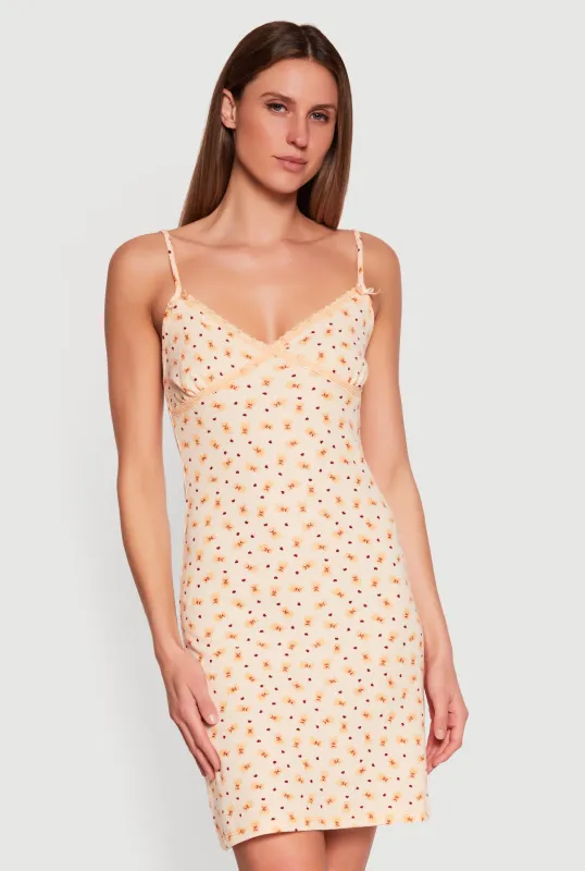 Lace Trim Patterned Waffle Knit Nightgown made by Rainbow