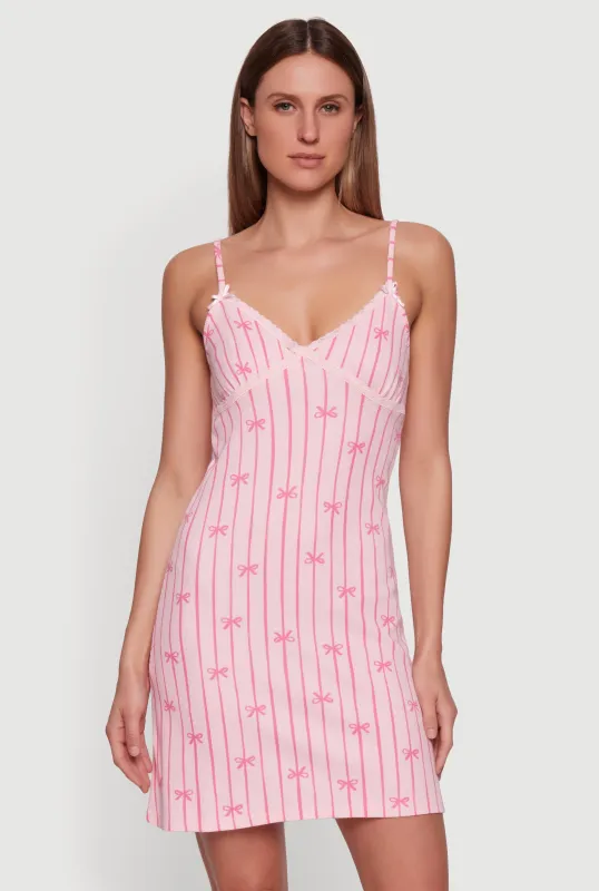 Lace Trim Patterned Waffle Knit Nightgown made by Rainbow