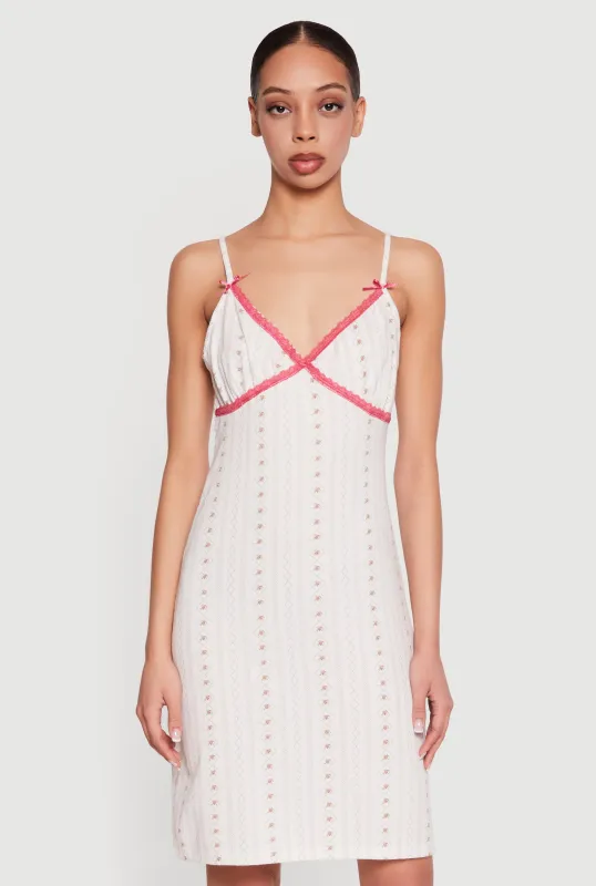 Lace Trim Patterned Waffle Knit Nightgown made by Rainbow