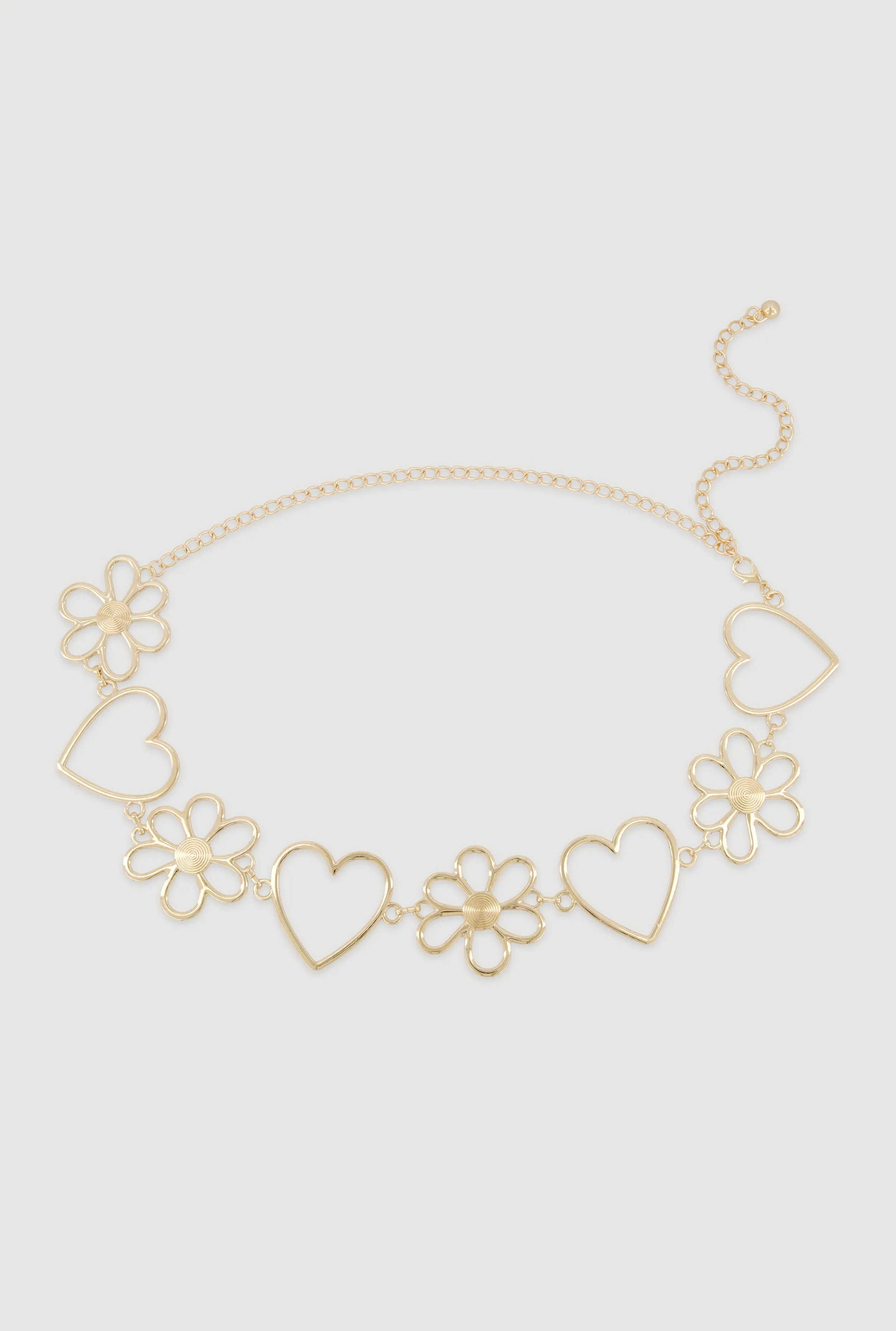 Metallic Flower and Heart Chain Belt sold by Rainbow