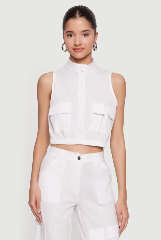 Nylon Cropped Zip Front Windbreaker Vest made by Rainbow