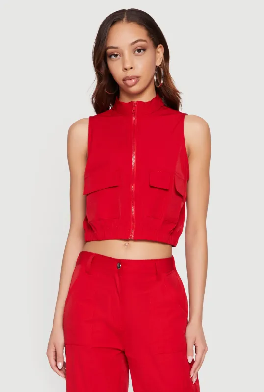 Nylon Cropped Zip Front Windbreaker Vest made by Rainbow