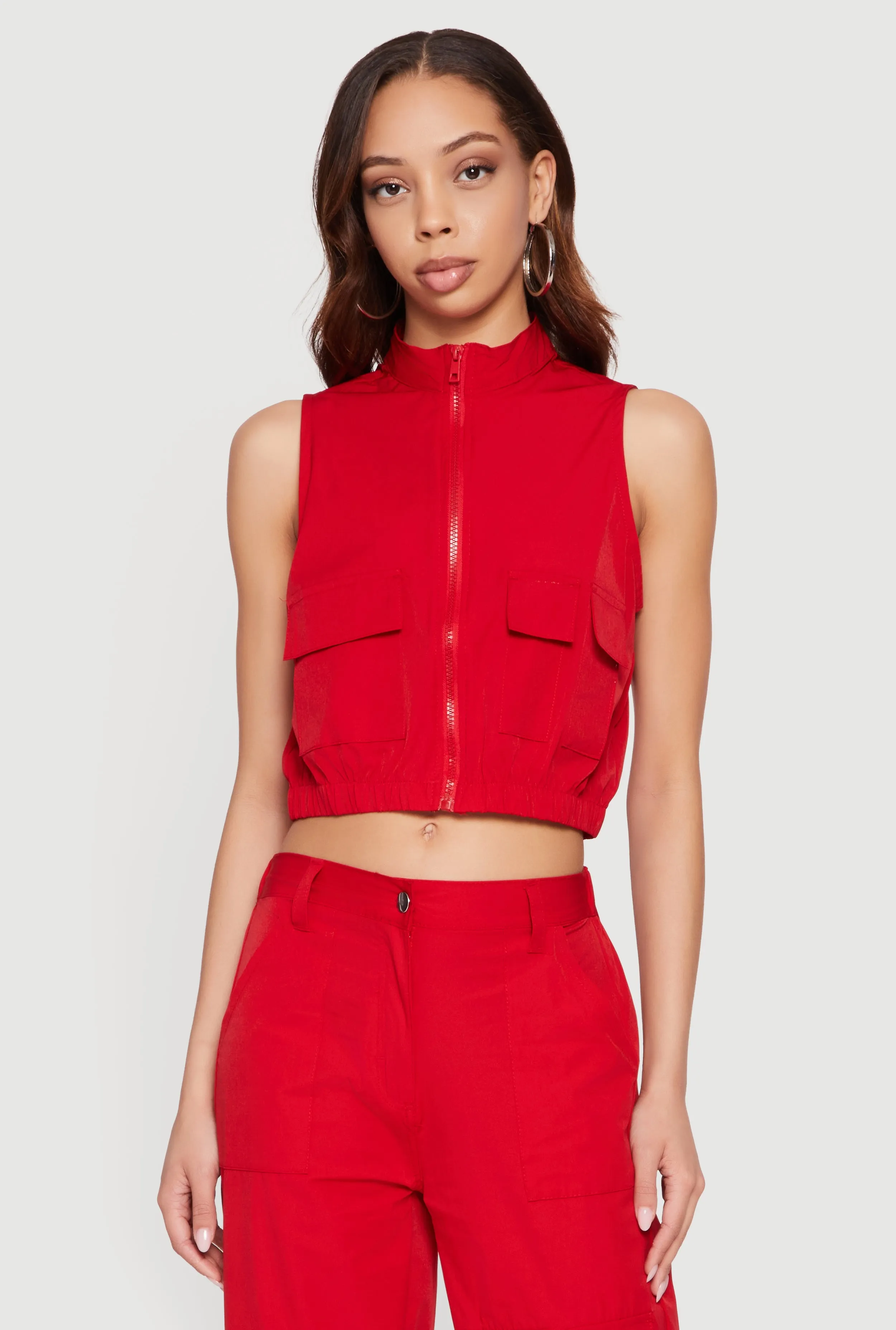 Nylon Cropped Zip Front Windbreaker Vest sold by Rainbow