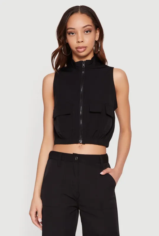 Nylon Cropped Zip Front Windbreaker Vest made by Rainbow