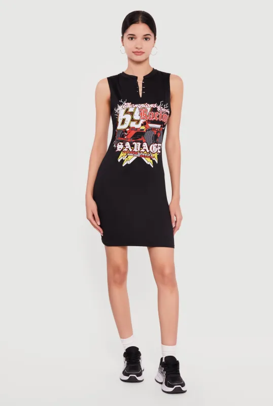 Safety Pin Racing Graphic Notch Neck T-Shirt Dress sold by Rainbow