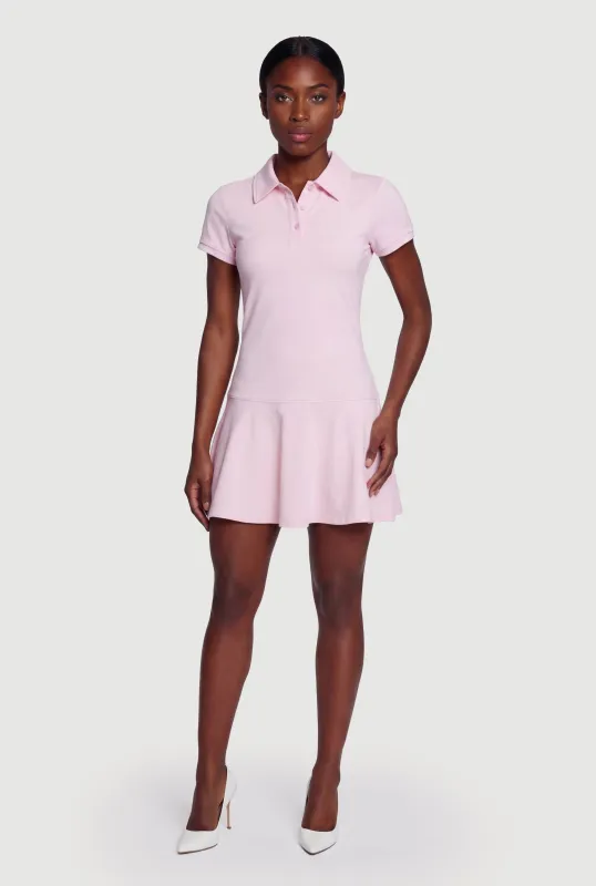 Solid Short Sleeve Polo Skater Dress made by Rainbow