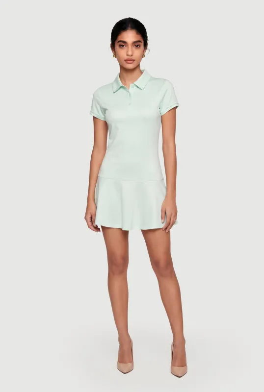 Solid Short Sleeve Polo Skater Dress made by Rainbow