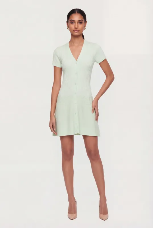 Rib Knit Short Sleeve Button Front Mini Dress sold by Rainbow
