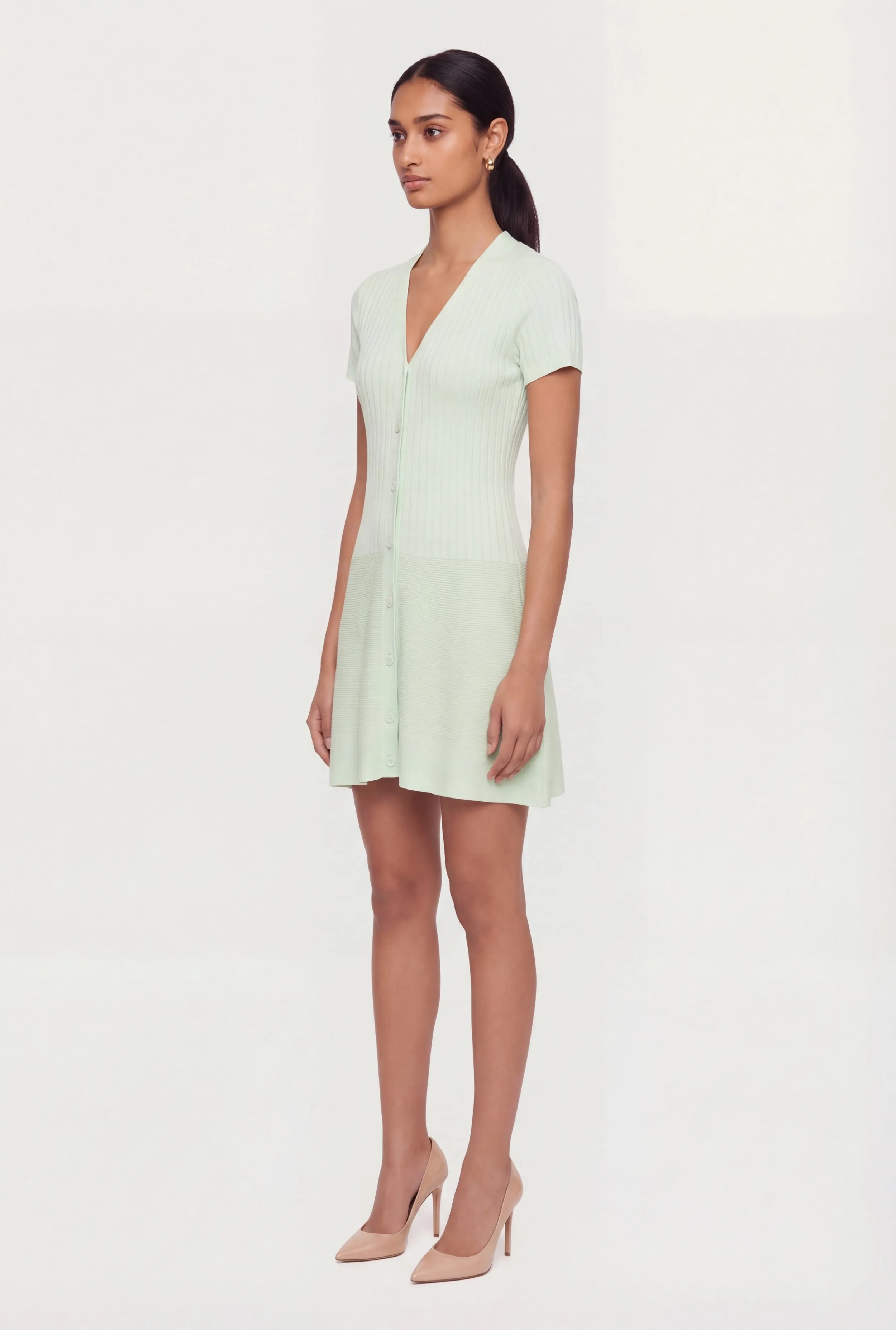 Rib Knit Short Sleeve Button Front Mini Dress sold by Rainbow product image thumbnail 2