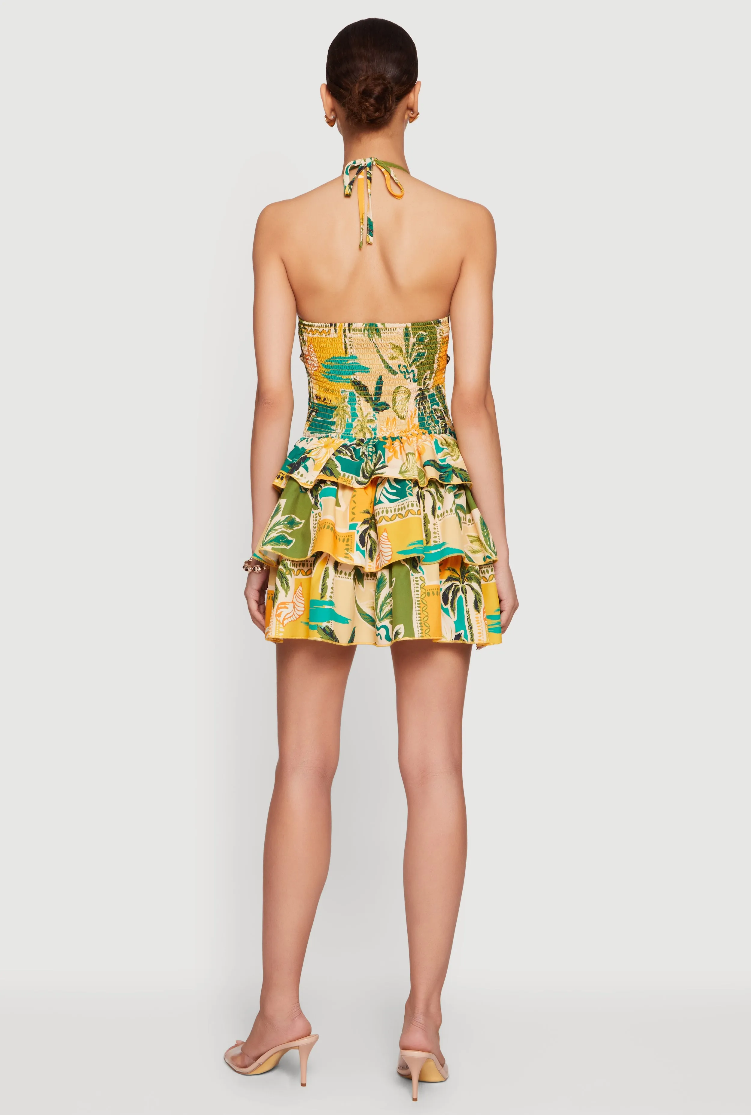 Tropical Border Print Smocked Tiered Ruffle Halter Dress sold by Rainbow product image thumbnail 3