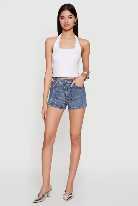 Rhinestone Studded Denim Shorts sold by Rainbow