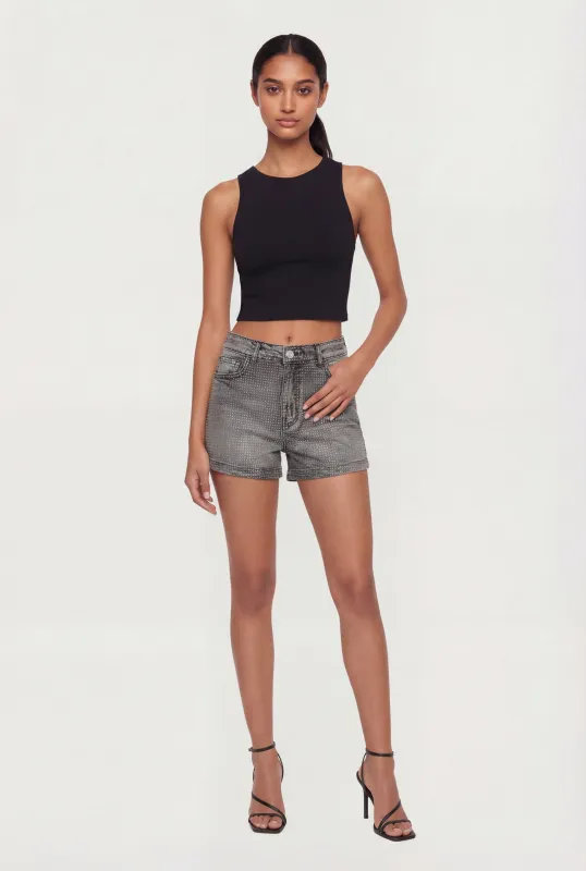 Rhinestone Studded Denim Shorts sold by Rainbow