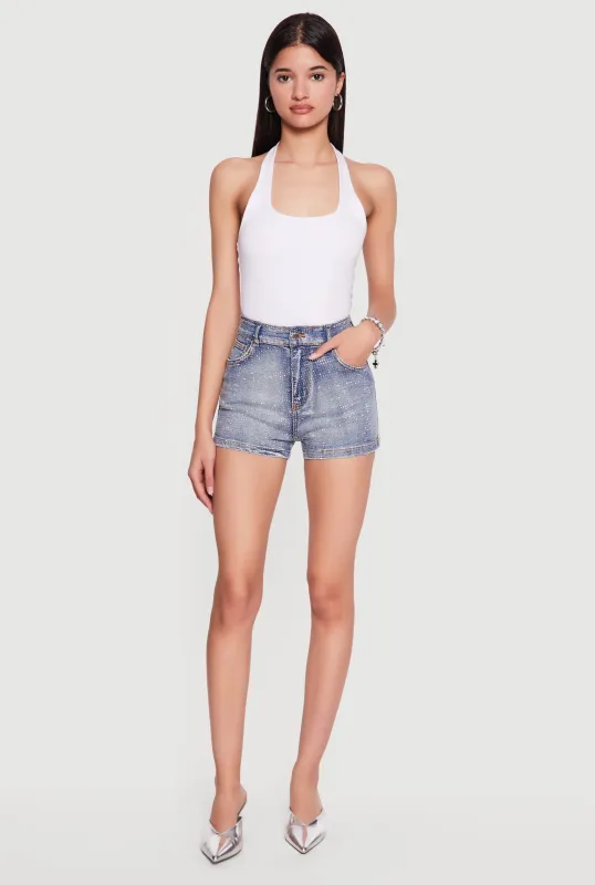 Rhinestone Studded Denim Shorts sold by Rainbow