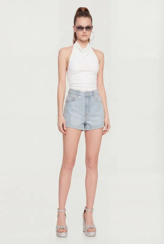 Rhinestone Studded Denim Shorts sold by Rainbow