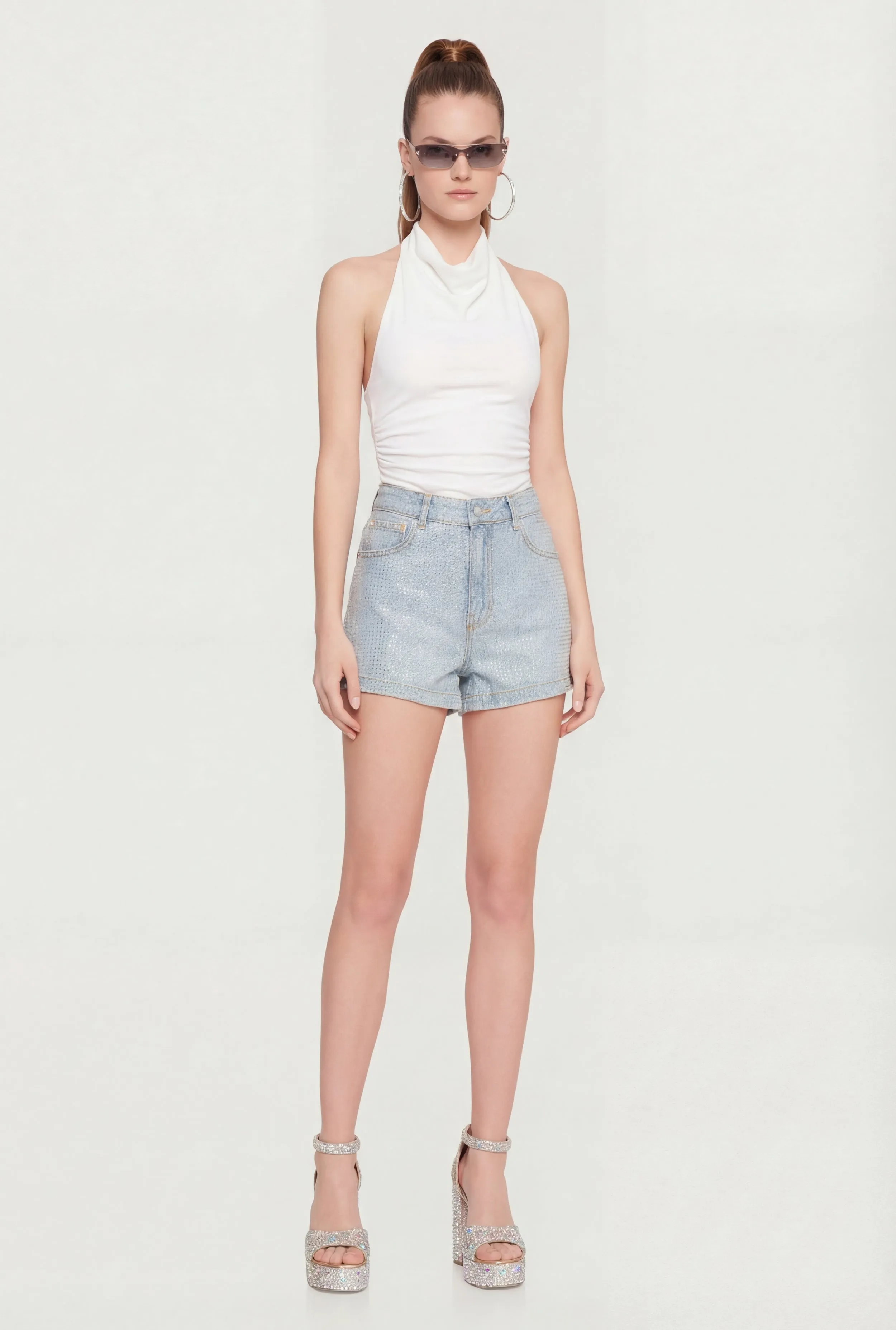 Rhinestone Studded Denim Shorts sold by Rainbow