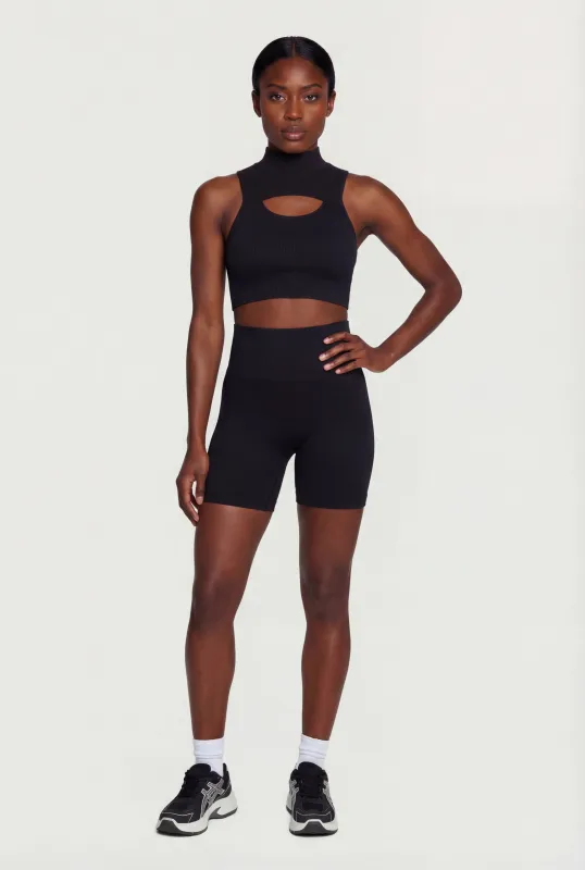 Seamless Ribbed High Waisted Bike Shorts sold by Rainbow