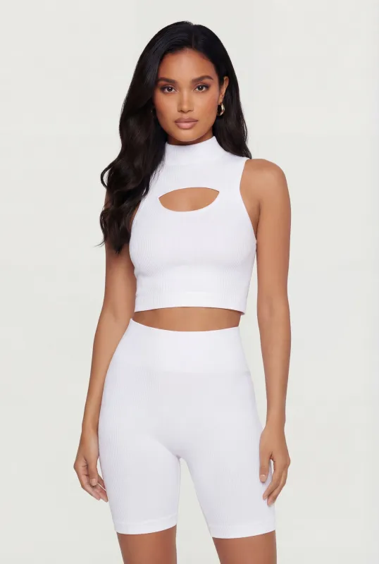 Seamless Ribbed Keyhole Front Crop Top made by Rainbow