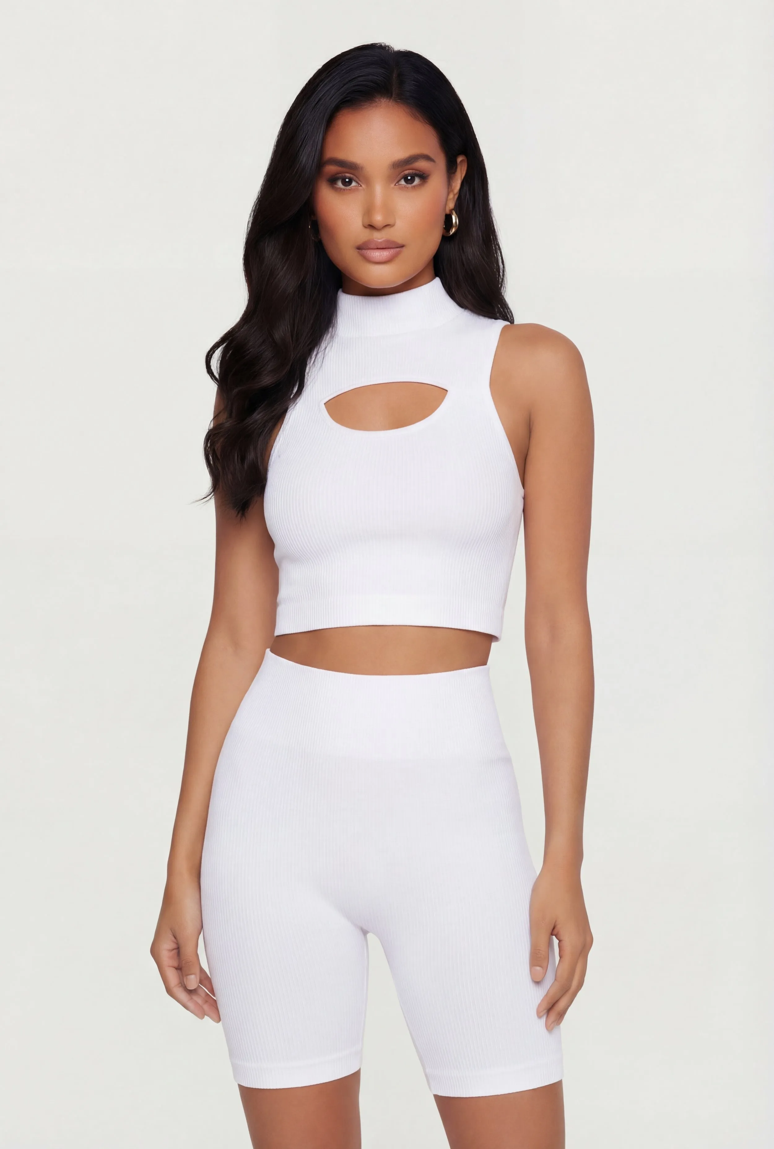 Seamless Ribbed Keyhole Front Crop Top sold by Rainbow