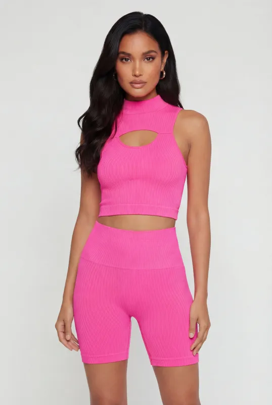 Seamless Ribbed Keyhole Front Crop Top made by Rainbow