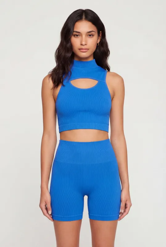 Seamless Ribbed Keyhole Front Crop Top made by Rainbow