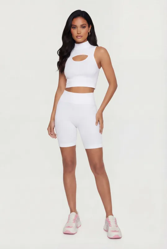 Seamless Ribbed High Waisted Bike Shorts sold by Rainbow