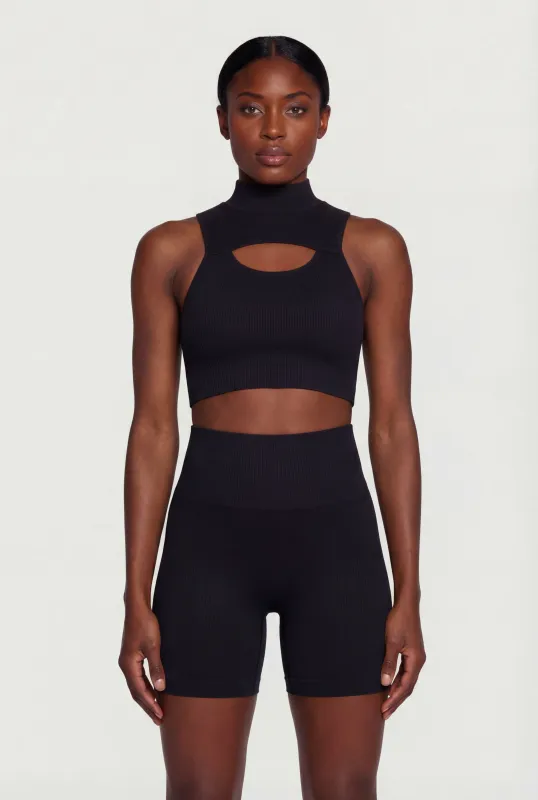 Seamless Ribbed Keyhole Front Crop Top made by Rainbow