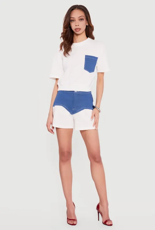 Chambray Detail Textured Knit Shorts sold by Rainbow