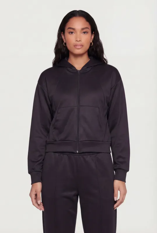 Long Sleeve Zip Front Drop Shoulder Hoodie sold by Rainbow