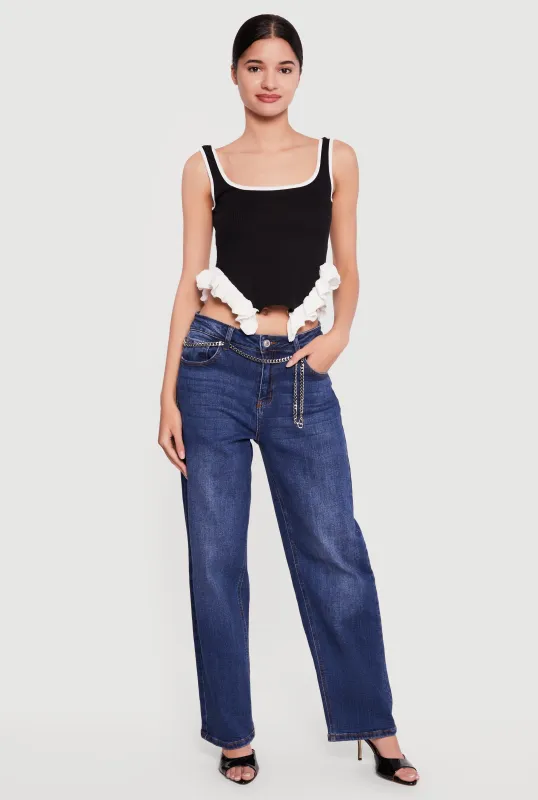 Contrast Ruffle Trim Rib Knit Crop Top made by Rainbow