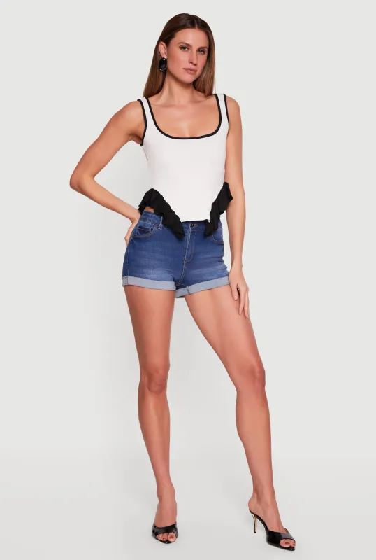 Contrast Ruffle Trim Rib Knit Crop Top made by Rainbow