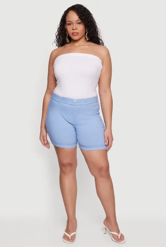 Plus Size Solid Hyperstretch Pull On Shorts made by Rainbow
