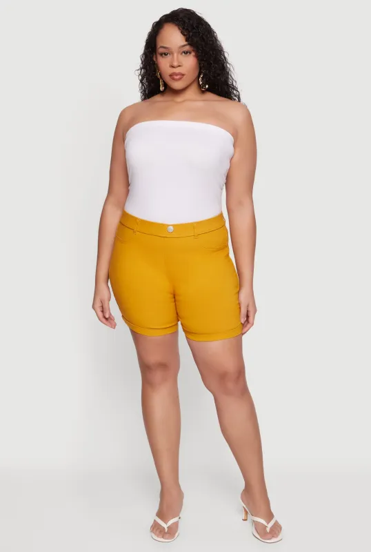 Plus Size Solid Hyperstretch Pull On Shorts made by Rainbow