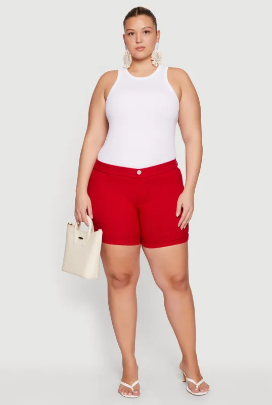 Plus Size Solid Hyperstretch Pull On Shorts made by Rainbow