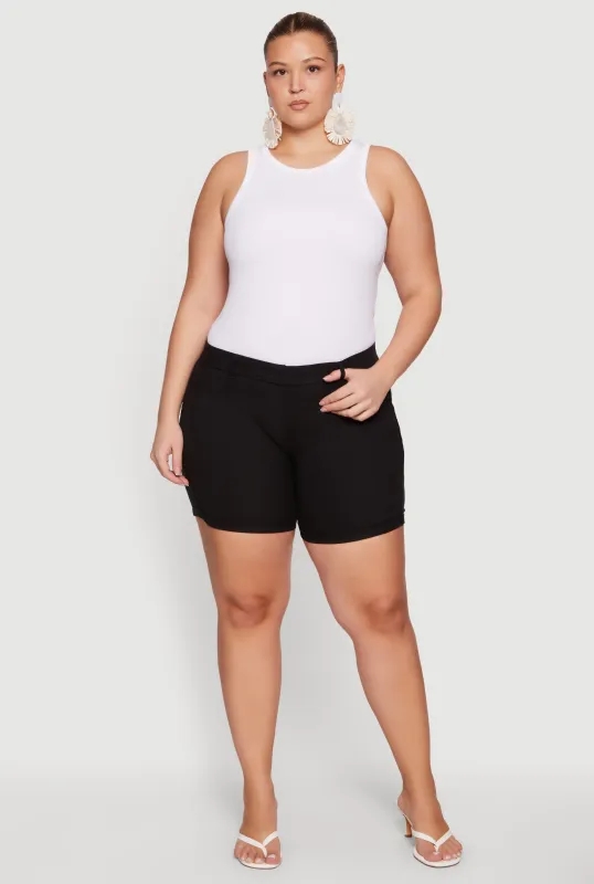 Plus Size Solid Hyperstretch Pull On Shorts made by Rainbow