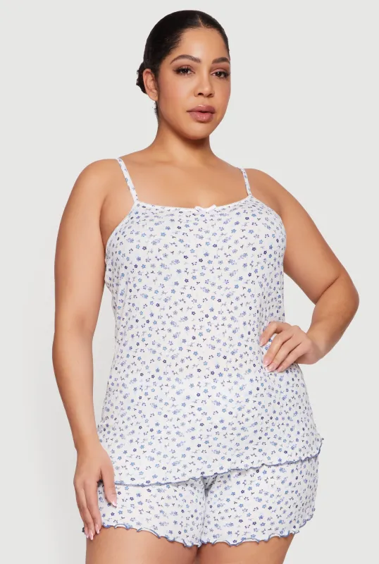 Plus Size Floral Pajama Cami and Shorts Set made by Rainbow