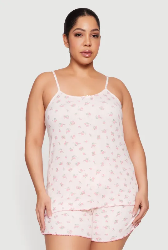 Plus Size Floral Pajama Cami and Shorts Set made by Rainbow