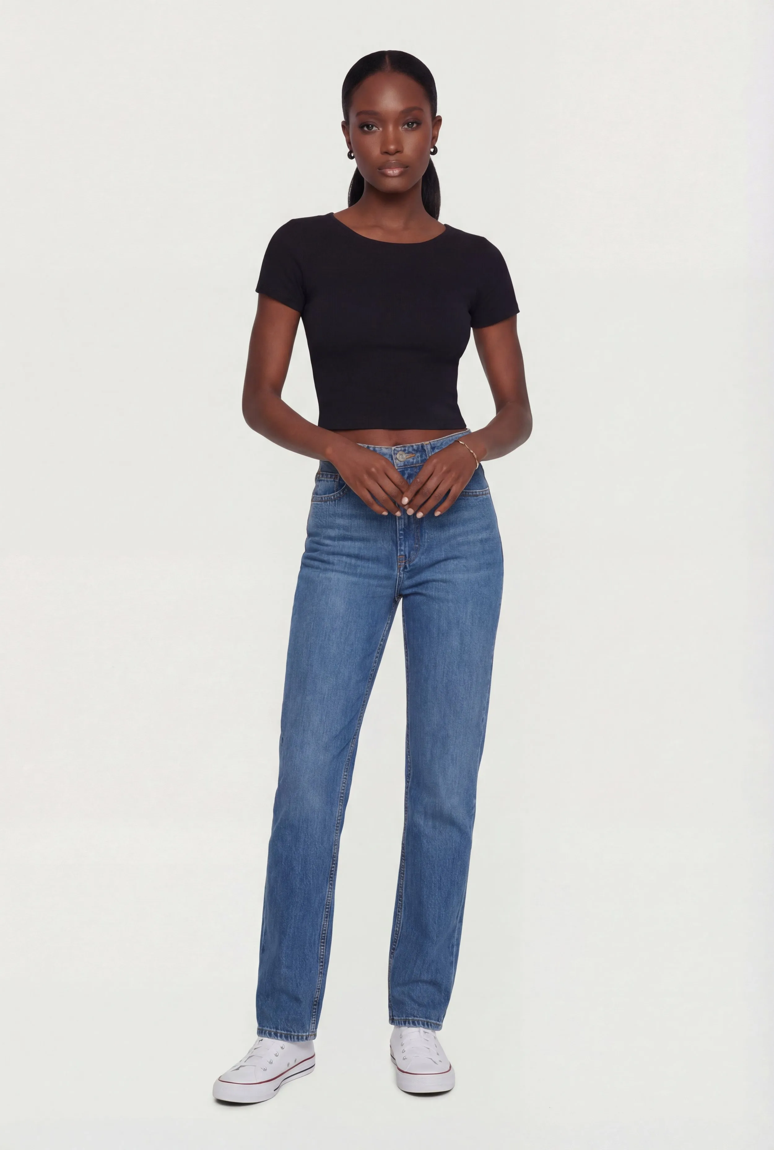 Solid Short Sleeve Crew Neck Crop Top sold by Rainbow