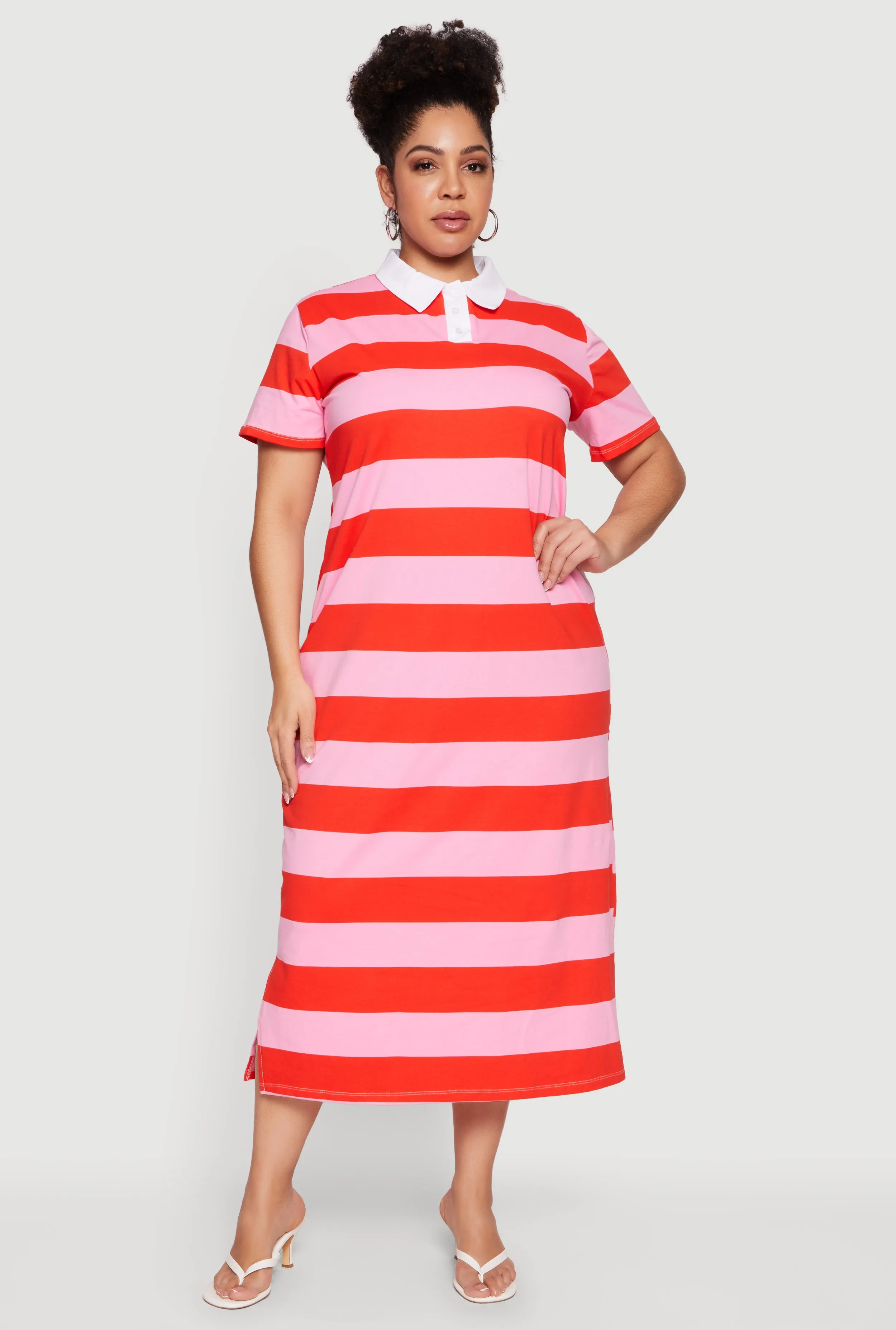 Plus Size Striped Polo Midi Dress sold by Rainbow