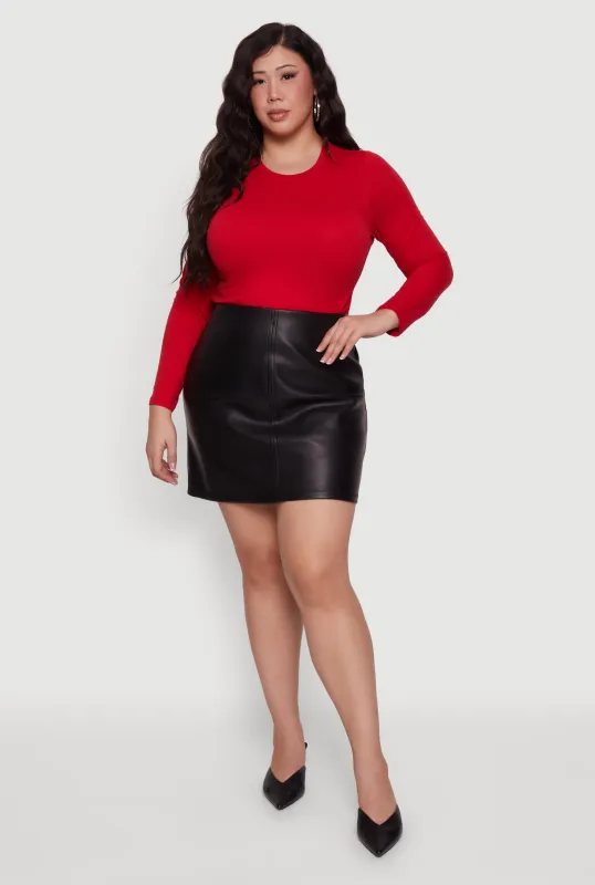Plus Size Faux Leather High Waisted Mini Skirt sold by Rainbow