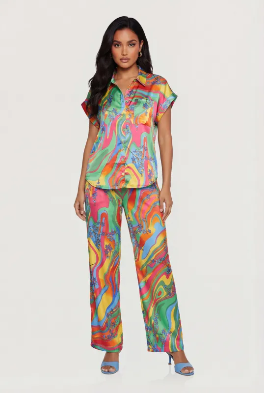 Floral Psychedelic Swirl Satin Pants sold by Rainbow
