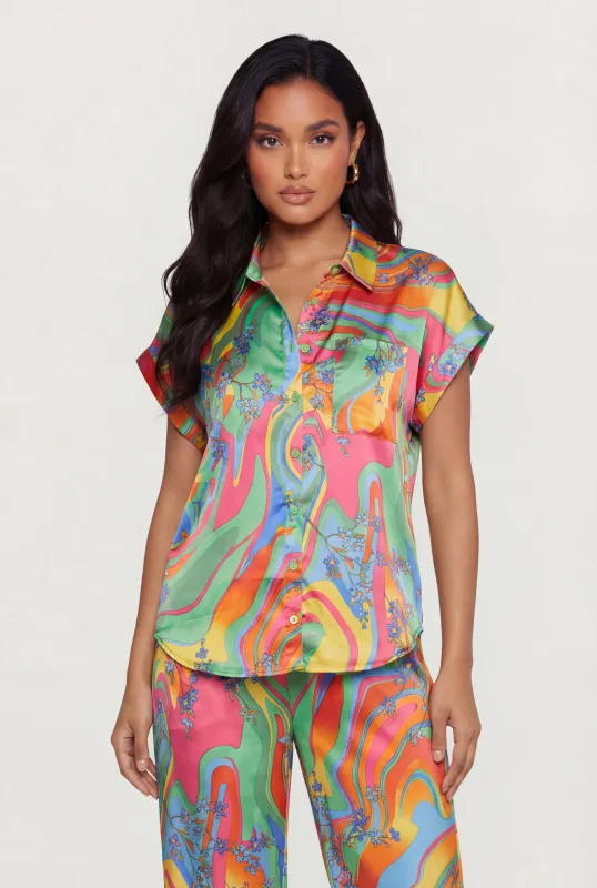 Floral Psychedelic Swirl Satin Shirt made by Rainbow