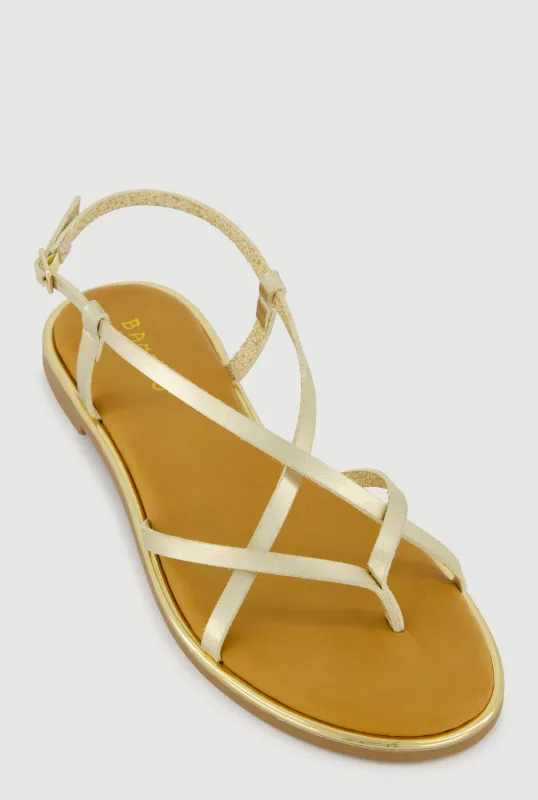 Faux Leather Strappy Toe Loop Sandals made by Rainbow