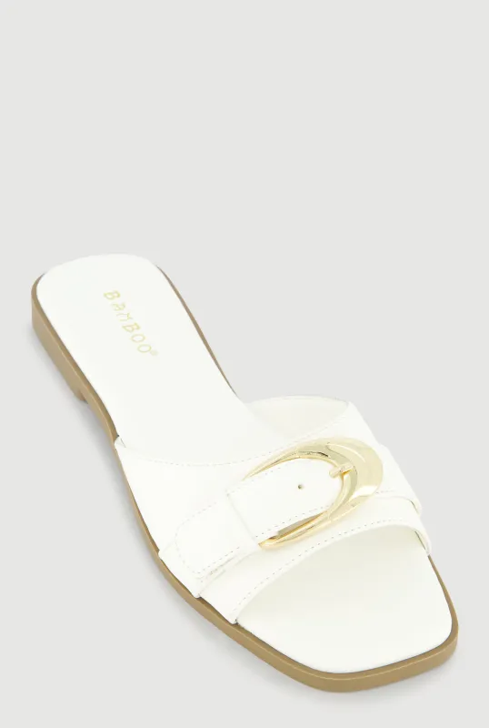 Trendy Metallic Buckle Faux Leather Open Toe Sandals sold by Rainbow