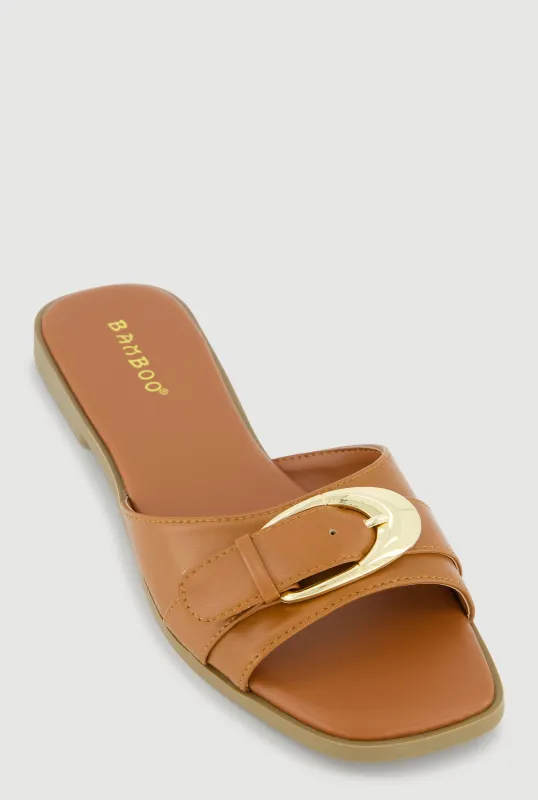 Trendy Metallic Buckle Faux Leather Open Toe Sandals sold by Rainbow