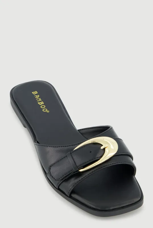 Trendy Metallic Buckle Faux Leather Open Toe Sandals sold by Rainbow